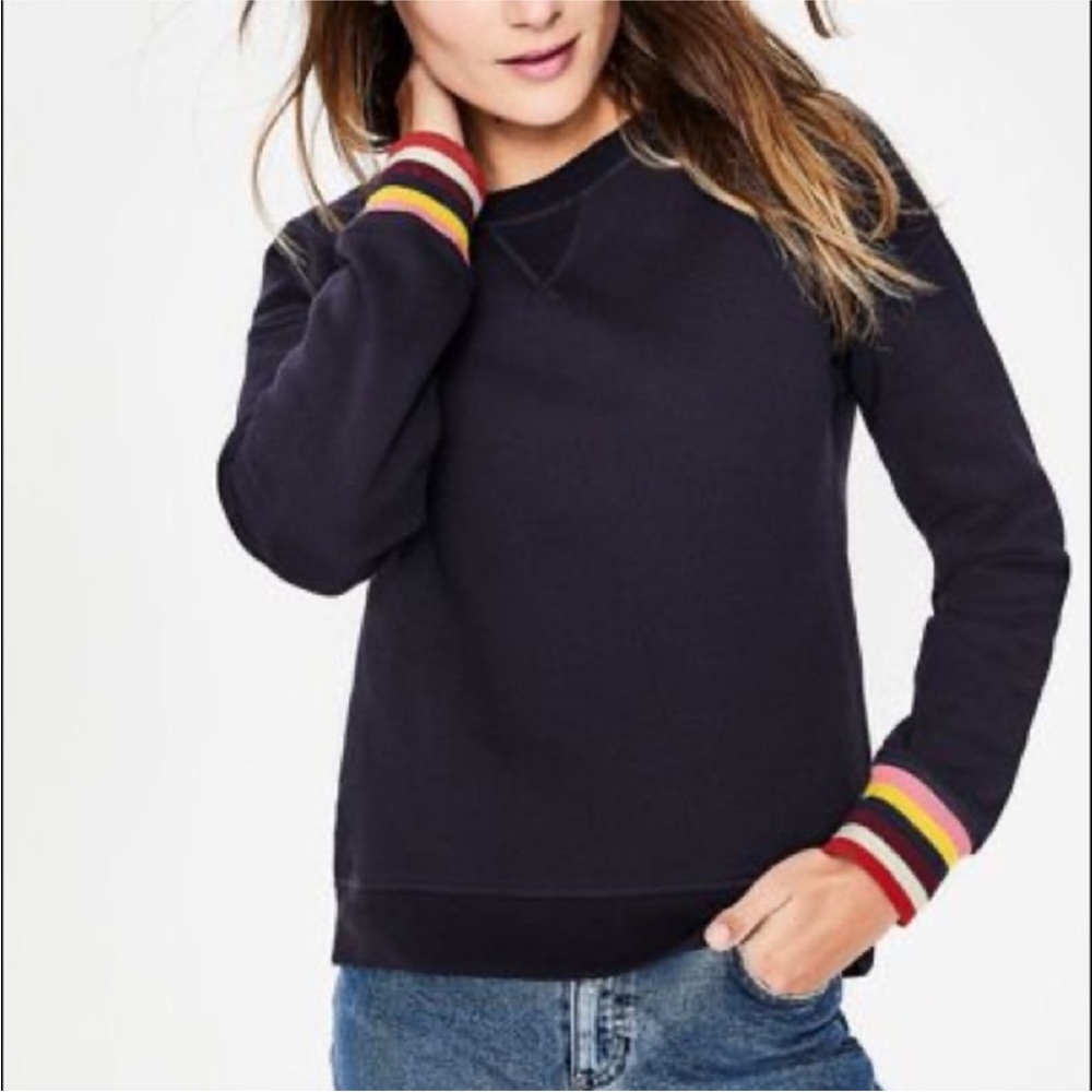 Boden Arabella navy crewneck with multicolor vertical stripe detail XS